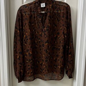 CAbi Brown Leopard Print Blouse with Black & Caramel Spots